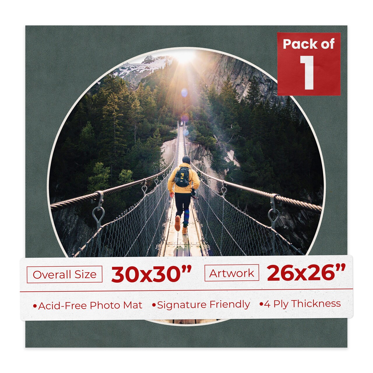 Dark Grey Suede Mat Board for 30x30 Frames - Circle Opening for 26x26 Photos